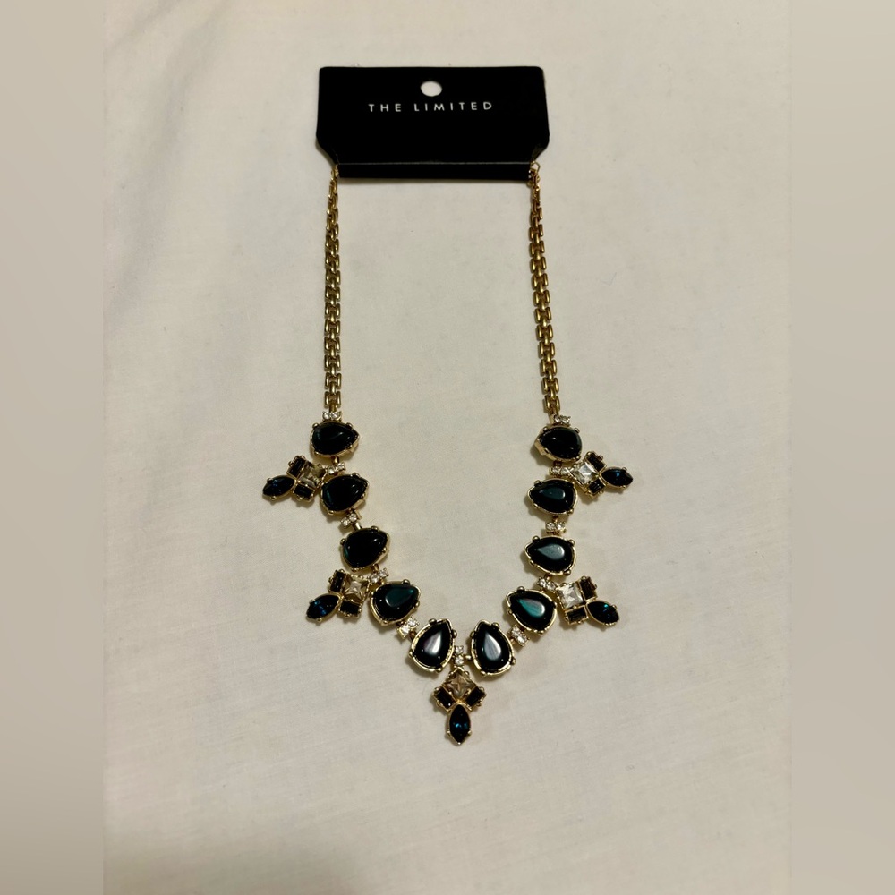 The Limited, hold & emerald green bib necklace, NWT